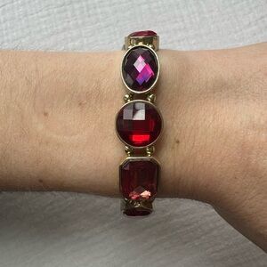 Elegant Red, Pink, Purple and Gold Toned Gemstone Bracelet from Macys